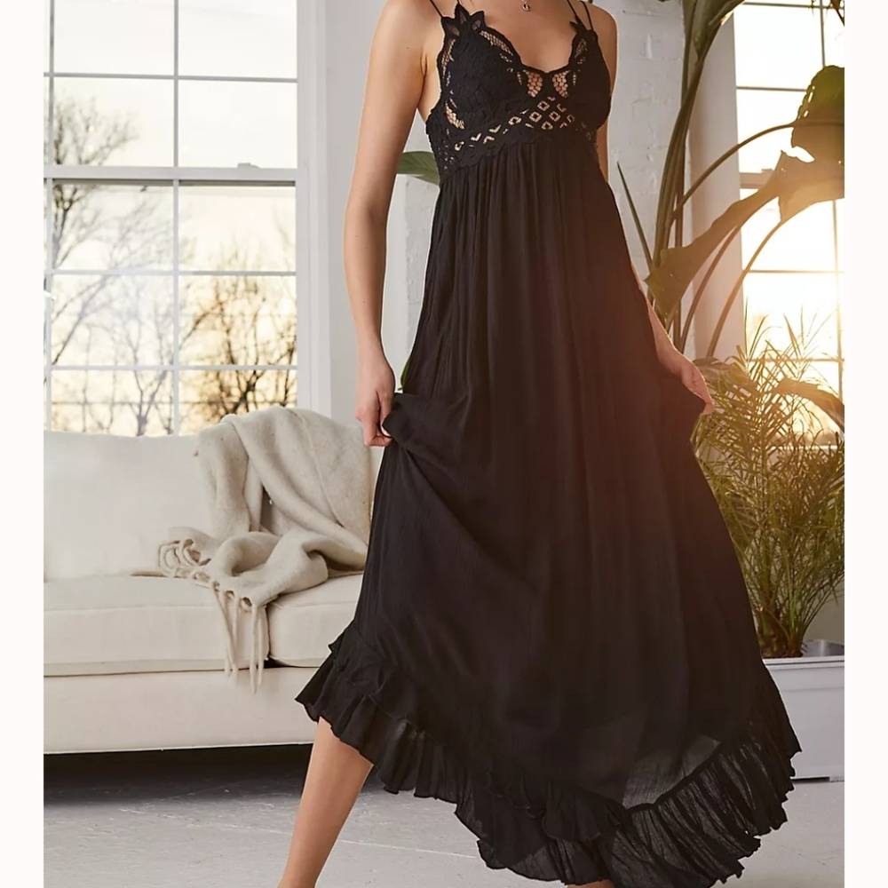 Free People Adella Black Maxi Slip Dress Size XS Extra Small